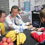 Frank Yu with an Audi Technician and Richard DeanFriday Free Practice - Intercontinental Le Mans Cup - Zhuhai, China. Nov. 5th 2010. © Jay Ashton / United Autosports