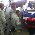 Mechanics get to work on the failed wheel bearing