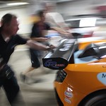 Pushing #21 out of the pits ready for free practice